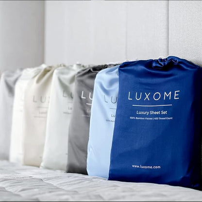 LUXOME Luxury Sheet Set | 100% Rayon (Viscose) from Bamboo | Split King - White | Deep Pockets | 5-Piece Set (2 Fitted, Flat, 2 Pillowcases)