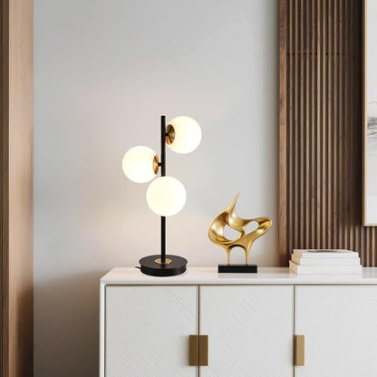 3-Light Black and Gold Table Lamp, Milk White Glass Globe Table Lamp for Nightstand, Mid Century Modern Bedside Lamps for Bedroom Living Room Office, G9 Base (Bulbs Not Included)