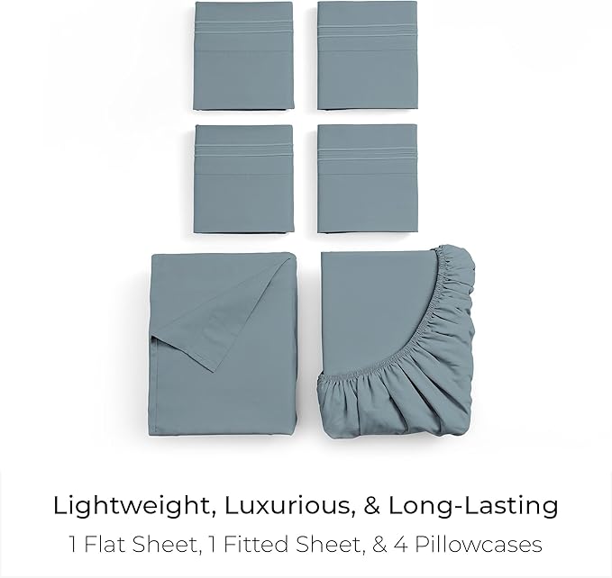 Mellanni Full Sheet Set - 6-Piece Iconic Collection Bedding, (Including 4 Pillowcases), 21-Inch Extra Deep Pocket, Easy Care, Ultra Soft, Cooling Sheets, Brushed Microfiber - Spa Blue