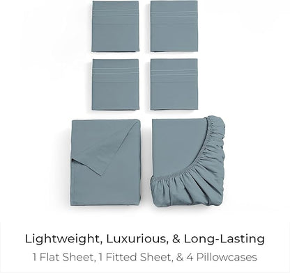 Mellanni Full Sheet Set - 6-Piece Iconic Collection Bedding, (Including 4 Pillowcases), 21-Inch Extra Deep Pocket, Easy Care, Ultra Soft, Cooling Sheets, Brushed Microfiber - Spa Blue