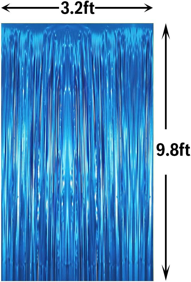 GOER 3.2 ft x 9.8 ft Metallic Tinsel Foil Fringe Curtains Party Photo Backdrop Party Streamers for Birthday,Graduation,New Year Eve Decorations Wedding Decor (5 Pcs,Matte Blue,Thick Material)