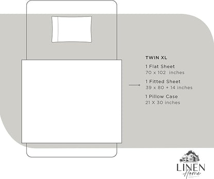 Linen Home 100% Cotton Percale Sheets Twin XL Size, White, Deep Pocket, 3 Pieces Set - 1 Flat, 1 Deep Pocket Fitted Sheet and 1 Pillowcase, Crisp Cool and Strong Bed Linen