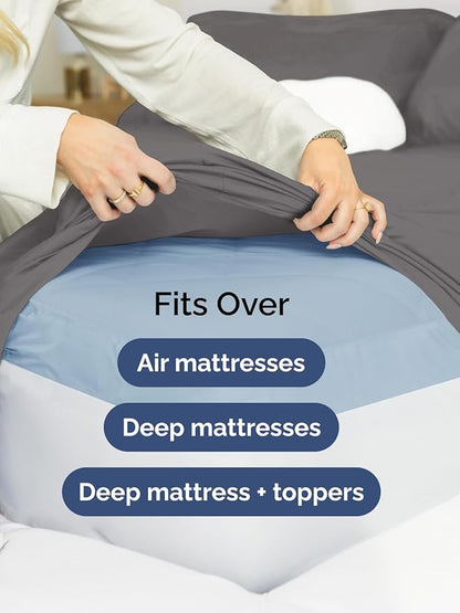 Extra Deep Full Sheet Set - 6 Piece Breathable and Cooling Sheets - Hotel Luxury Bed Sheets Set - Easy & Secure Fit - Soft, Wrinkle Free and Comfy Sheets Set - Grey Sheet Set with Extra Deep Pockets