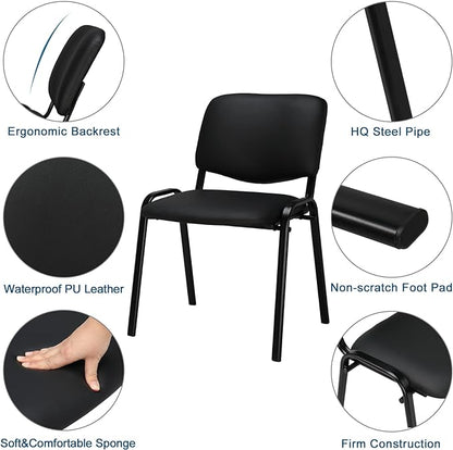 VINGLI Waiting Room Chairs, 10-Pack PU Church Chairs Conference Stackable Set, Office Guest & Reception Stacking for Meeting Room, Lobby, Simple&Space-Saving, Pu-black