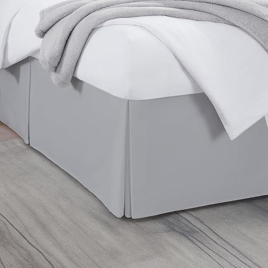 Luxury Pleated Bed Skirt, 16 Inch Tailored Drop Bed Skirt, Soft Double Brushed Premium Microfiber Bed Skirt, Easy Fit Bed Skirt, Fade & Wrinkle Resistant, Box Pleated King Size Bedskirts - Light Grey