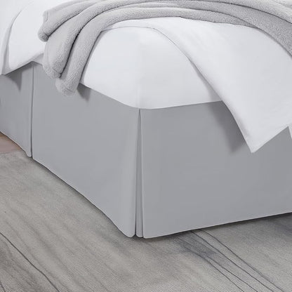 Twin Bed Skirt, Luxury 18 Inch Drop Light Grey Pleated Bed Skirt, Double Brushed Microfiber, Box Pleat Design, Wrinkle & Fade Resistant, Easy Fit Tailored Bedskirt for Twin Size Beds