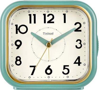 4.3" Retro Analog Alarm Clock • Silent Non Ticking • Gentle Wake • Beep Sounds • Increasing Volume • Battery Operated Snooze and Lighted on Demand • Retro Green