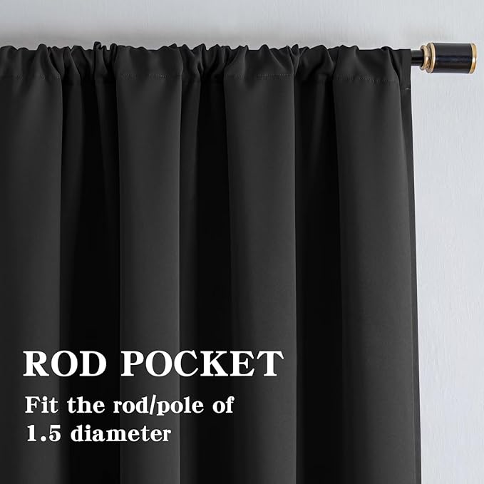 Blackout Curtains 72 Inch Length 2 Panels Set, Dark Grey Curtains Thermal Insulated Room Darkening Drapes for Bedroom, Rod Pocket Light Blocking Drapes Living Room(52W × 72L, Dark Grey)