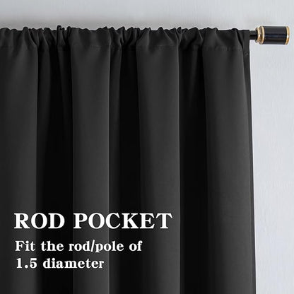 Blackout Curtains 90 Inch Length 2 Panels Set, Black Out Curtains for Bedroom 90 Inch Long, Rod Pocket Energy Saving Room Darkening Drapes for Living Room Window Dark Grey(W52 x L90)