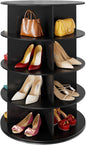 SpaceAid 4 Tier Rotating Shoe Rack Tower, Spinning Shoe Display Lazy Susan, Revolving 360 Shoe Rack Storage Round Carousel, Vertical Handbag Rotate Shoes Closet Organization (4-Tier Black)