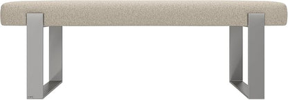 VANT Upholstered Bed Bench - Faux Merino Wool Cream - Brushed Nickel - Contemporary Modern, Bedroom Bench Seat, Hallway, or Entryway