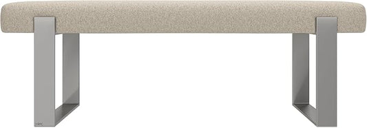 VANT Upholstered Bed Bench - Faux Merino Wool Cream - Brushed Nickel - Contemporary Modern, Bedroom Bench Seat, Hallway, or Entryway
