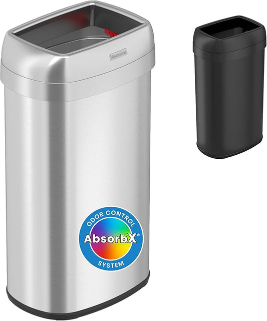 iTouchless 61 Liter / 16 Gallon Open Top Kitchen Trash Can & Recycle Bin with Double Odor Filters, Stainless Steel Commercial Grade Garbage Bin for Garage Home, Office, Restaurant, Restroom Store Dorm
