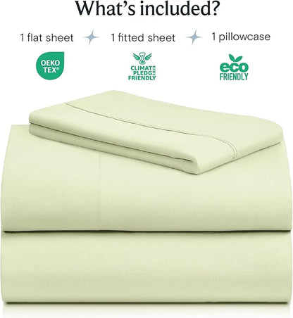 LuxClub 3 PC Twin Sheet Set, Deep Pockets Wrinkle Free Cooling Bed Sheets Hotel Bedding for Women, Men, Kids & Teens, Includes 1 Fitted Sheet, 1 Flat Sheet and 1 Pillowcase-Silky Soft Sage Green