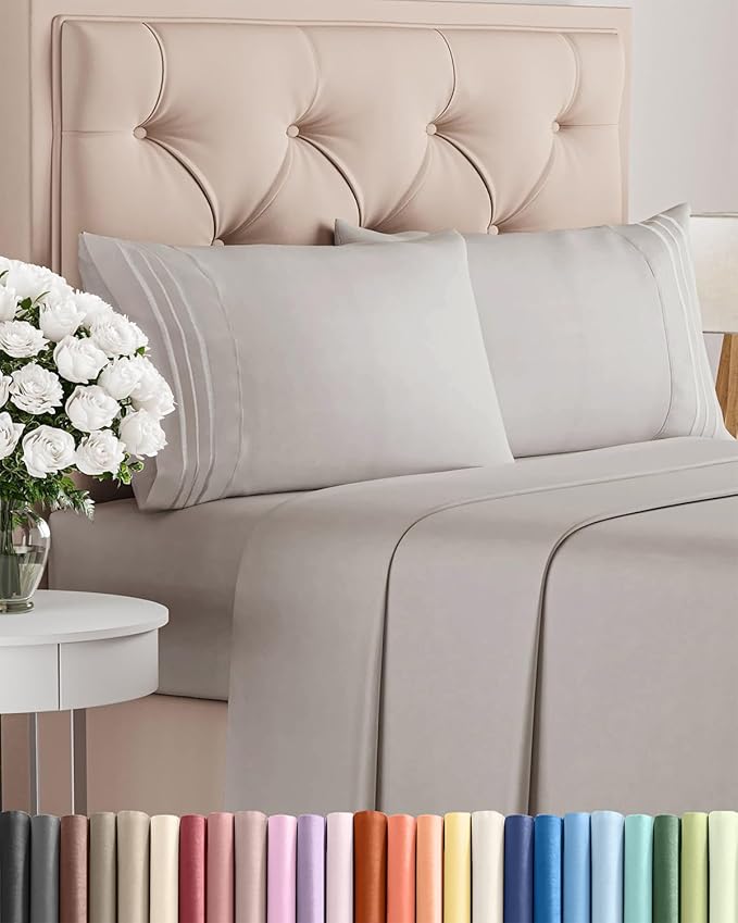 King Size 4 Piece Sheet Set - Comfy Breathable & Cooling Bed Sheets Set - Hotel Luxury Bedding for Women, Men, Kids, Teens, Boys & Girls - Deep Pockets, Soft and Wrinkle Free - Oeko-Tex - Light Grey