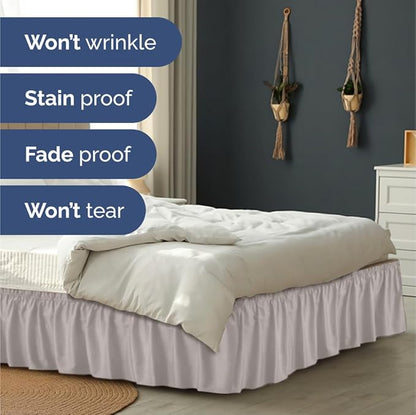 Wrap Around Dust Ruffle Bed Skirt - Light Grey - Twin/Twin XL Size Beds with 18 Inch Drop - Elastic Strap - Adjustable Pleated Bedskirt with Brushed Fabric and Wrinkle Free - Women, Men, Kids & Teens