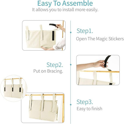 Bseash Bunk Bed Organizer, Bedside Caddy Hanging Bed Organizer Storage Bag 8 Pockets, for College Dorm Rooms Bed, Hospital Bed, Baby Bed Rails, 600D Oxford Cloth (Beige)