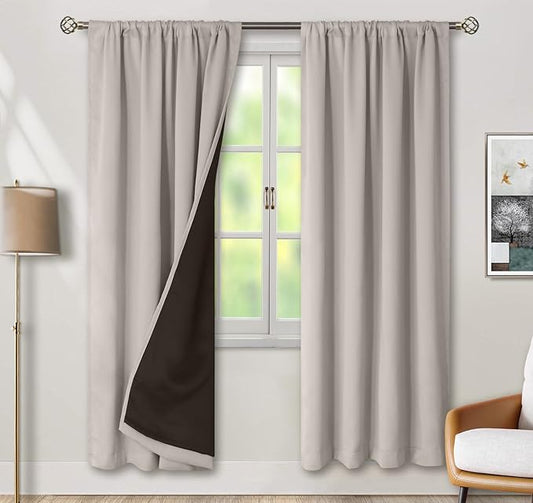 BGment Blackout Curtains for Bedroom 72 Inch Long, Thermal Insulated Full Room Darkening Bedroom Curtains, Heavy Sun Blocking Soundproof Window Curtains with Rod Pocket, 2 Panels, 52 Wide, Cashmere