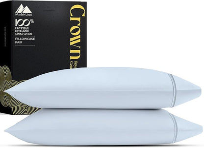 Mayfair Linen 100% Egyptian Cotton King Pillow Cases Set of 2 - Luxury 2000 Series King Size Pillowcases, Soft Cooling Breathable, Envelope Closure Hotel Quality Pillowcase (21 x 41, Light Blue)