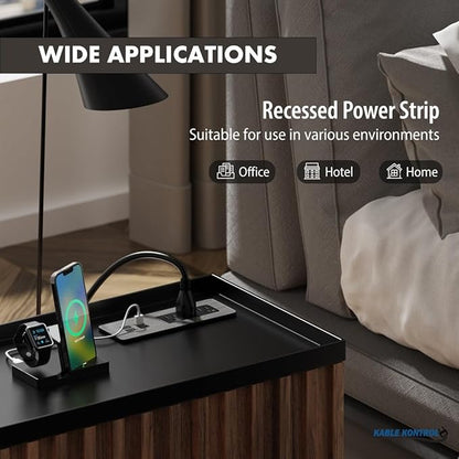 Kable Kontrol Recessed Power Strip with Fast Charging 2 PD65W USB-C Ports, 2 USB-A Ports, 3 Power Desk Outlets, Flush Mount Furniture Charging Station Grommet for Side Table, End Table - Black, 5 Pcs