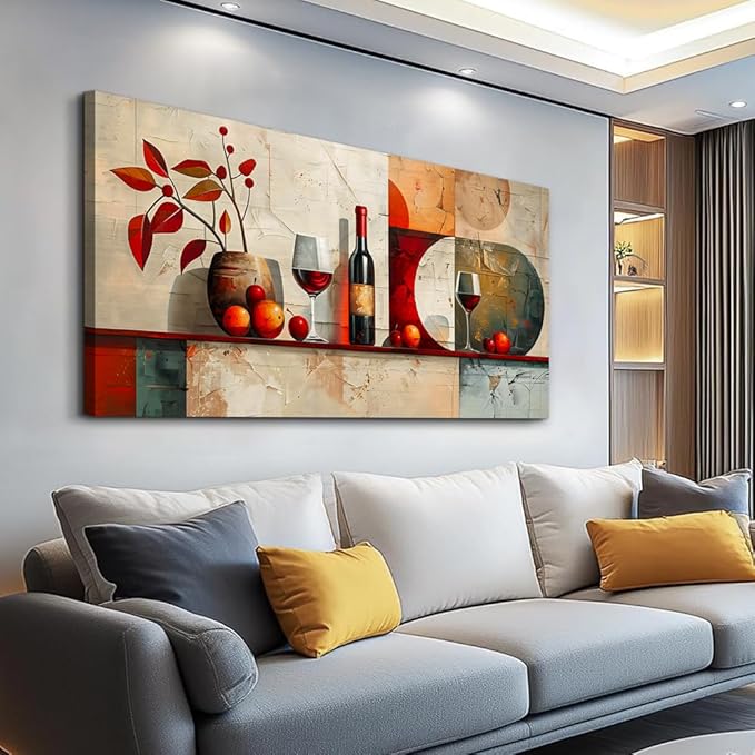 ERQINHUA Large Canvas Wall Decor For Kitchen Wall Art For Living Room Dining Room Decorations Wine Glass Still Life Abstract Picture Artwork Pub Wall Mural Posters Home Decor Aesthetics 24"x48"