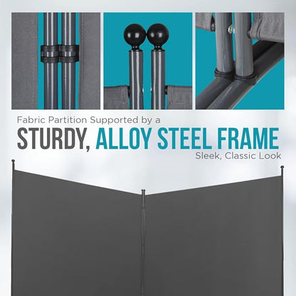 SteelAid Room Divider (Double Panel) – Folding Partition Privacy Screen for Office, Classroom, Dorm Room, Kids Room, Studio, Conference - 142" x 72" - Easy to Assemble, Freestanding & Foldable