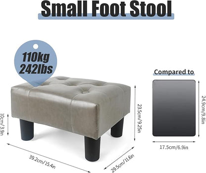 BRIAN & DANY Small Foot Stool, Leather Foot Stools with Legs, Stable Small Footstool for Living Room, Grey