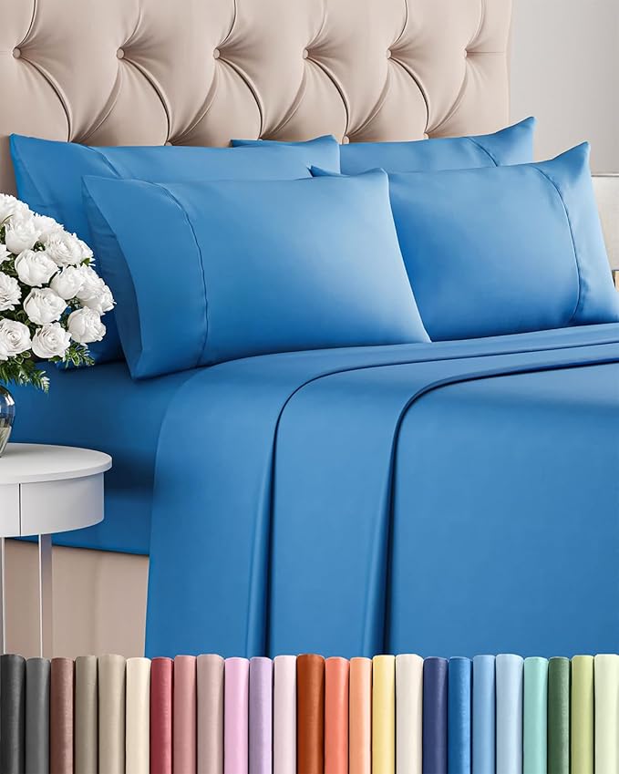 King 6 Piece Sheet Set - Cooling, Comfy & Breathable - Hotel Luxury Bedding, Includes Fitted Sheet for Women, Men, Kids & Teens - 1 Flat, 1 Fitted Sheet, 4 Pillowcases with Deep Pockets - Royal Blue