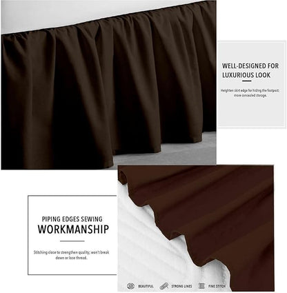 Chocolate Solid Ruffled Bed Skirt Short Queen-18 Inch Drop Split Corner, Microfiber Bedskirt with Platform Three Sided Coverage