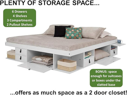 memomad Bali Storage Platform Bed with Drawers (King Size, Off White)