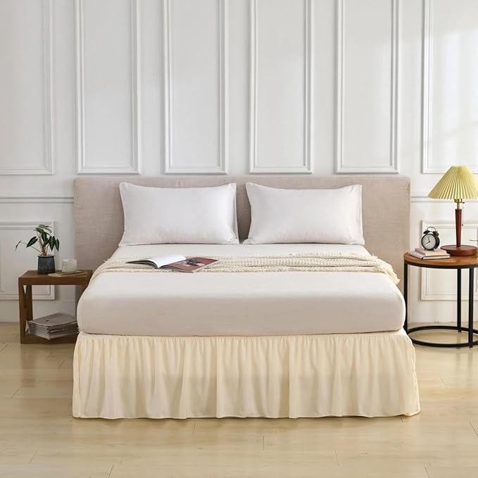 Bed Skirt Full Size Ruffled Bed Skirt with Split Corners, Full Bed Skirts 12 Inch Drop with Platform, 12'' Full, Beige