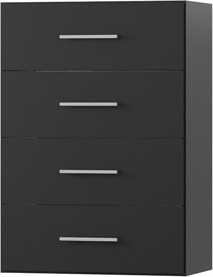 4 Drawer Short Tower Closet Unit, Modular Closet System, Wood Closet System Organizer with Storage for Walk In Closets, Clothing Rack Closet for Hanging Clothes, Bedroom, Black, 19.5"W