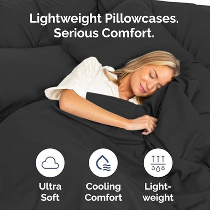 King Pillow Cases Set of 6 - Ultra Soft Hotel Quality Pillowcase Covers - Comfy & Wrinkle Free - Shrink, Stain and Fade Resistant - Easy-Care, Machine Washable Pillow Protectors - 6 Piece Set - Black