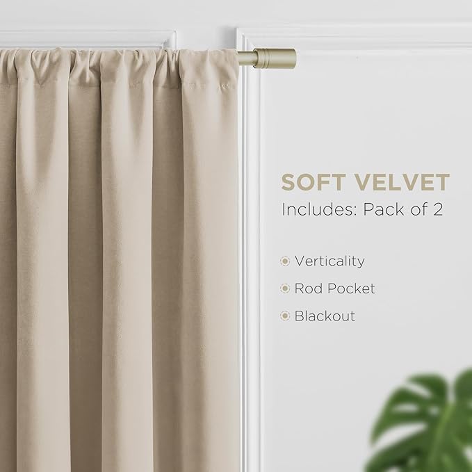 Joydeco Latte Coffee Velvet Curtains 96 Inches 2 Panels, Luxury Thermal Insulated Soft Curtains for Bedroom & Living Room, Room Darkening Velvet Drapes, Rod Pocket (52W x 96L)