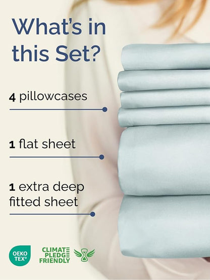 Extra Deep Cal King Sheet Set - 6 Piece Breathable and Cooling Sheets - Hotel Luxury Bed Sheets Set - Easy Fit - Soft, Wrinkle Free and Comfy Sheets Set - Ice Blue Sheet Set with Extra Deep Pockets