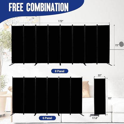 Room Divider and Folding Privacy Screens 8 Panel, 14.67 Ft Wide Partition Room Dividers, Portable Room Divider Panel for Room Separtition, Large Wall Dividers for Room, Office, School,Studio Black