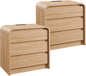 25" Tall Modern Nightstand Set of 2, 23.6" Wide Wood Bedside Table with Charging Station, 3 Storage Drawers Side Table w/Curved Profile Design,End Table for Bedroom, Natural Oak