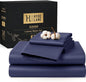 Hyde Lane Luxury 1000 Thread Count 100% Cotton Sheets | Very Soft & Thick - Fits Upto 20" Mattress | Sateen Weave Bed Sheets 18" Deep Pocket- 4 PC Sheet Set (Navy, California King)