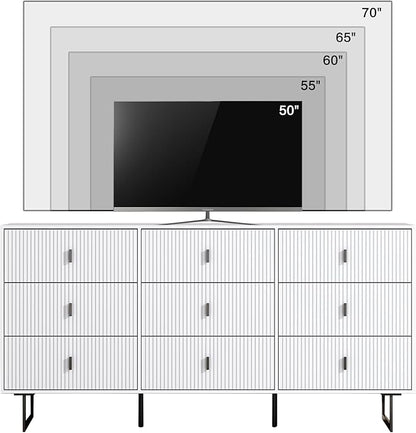 Modern Chest of Drawers with 9 Drawers,Deep Drawers,Clothes Organizer,Large Storage Cabinet for Living Room, Bedroom,Hallway,with Anti-Tipping Device, White