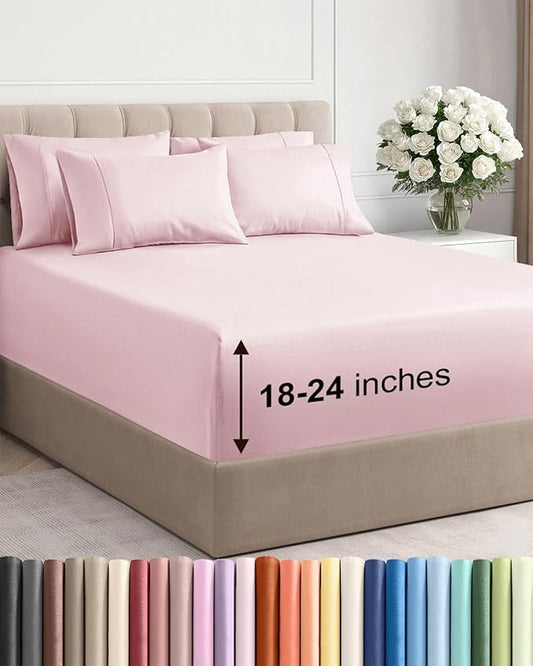 Extra Deep Cal King Sheet Set - 6 Piece Breathable & Cooling Sheets - Hotel Luxury Bed Sheets Set - Easy Fit - Soft, Wrinkle Free & Comfy Sheets Set - Lavender Pink Sheet Set with Extra Deep Pockets