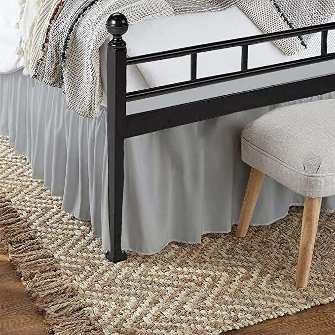 Light Grey Solid Ruffled Bed Skirt Twin-XL-30 Inch Drop Split Corner, Microfiber Bedskirt with Platform Three Sided Coverage