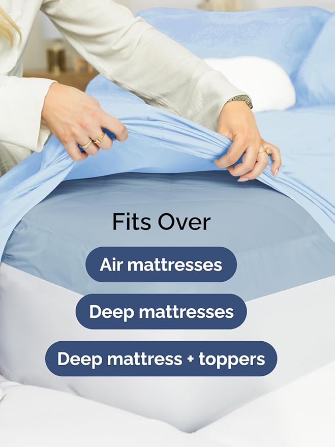 Extra Deep Full Sheet Set - 6 Piece Breathable & Cooling Sheets - Hotel Luxury Bed Sheets Set - Easy & Secure Fit - Soft, Wrinkle Free & Comfy Sheets Set - Light Blue Sheet Set with Extra Deep Pockets