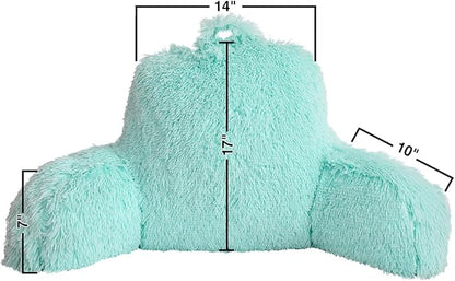 Holawakaka Standard Faux Fur Bed Rest Pillow with Arms,Shaggy Backrest Reading Pillows Perfect for Kids, Teens, Petites, Boys Girls Lumbar & Head Neck Coccyx Lower Back Support Cushion (Aqua)