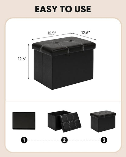 B FSOBEIIALEO Folding Storage Ottoman Cube, Faux Leather Footrest Seat Coffee Table, Black 16.5"x12.6"x12.6"