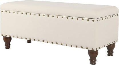 HomePop Large Storage Bench with Nailhead Trim - Cream
