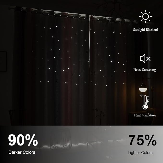 Star Blackout Curtains for Bedroom - Cute Kids Rainbow Curtains, 108 Inch Long 2 Panels, Pink & Grey
