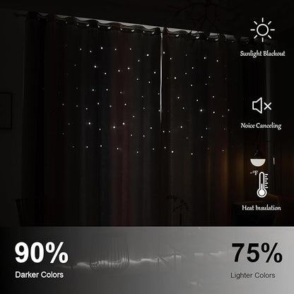 Star Blackout Curtains for Bedroom - Cute Kids Rainbow Curtains, 108 Inch Long 2 Panels, Pink & Grey