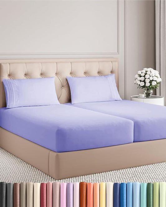 Split King Size 5 Piece Sheet Set - Comfy Breathable & Cooling Bed Sheets Set - Hotel Luxury Bedding for Women, Men, Kids, Teens, Boys & Girls - Deep Pockets, Soft, Wrinkle Free - Oeko-Tex - Lavender