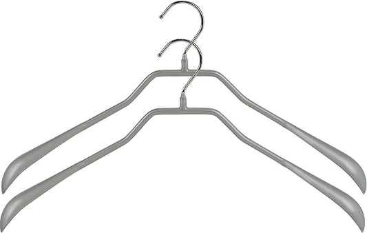 Mawa by Reston Lloyd BodyForm Series Non-Slip Space-Saving Clothes Hanger for Jackets, Suits and Coats, 16-1/2", Style 42/L, Silver, Set of 2