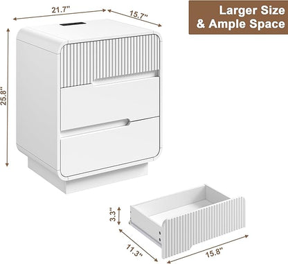 6 Drawer Dresser and 2 Nightstand Sets for Bedroom 3 Pcs Bedroom Set, Modern 47.2" Fluted Dresser with Invisible Handles Nightstand Charging Station, Bedroom Furniture Set for Living Room, White
